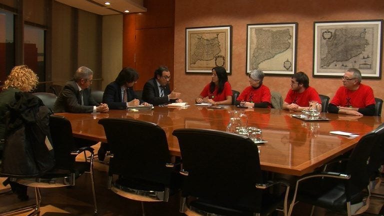 Una delegació de la plataforma Trens Dignes en la reunió amb el conseller de Territori, Josep Rull