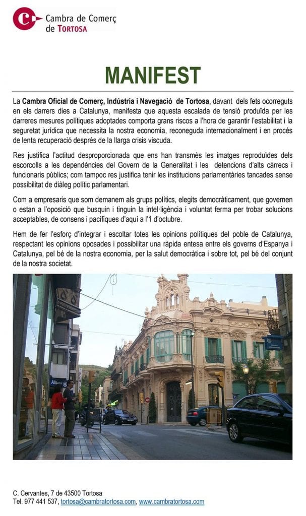 manifest cambra comerc Tortosa 20 setembre