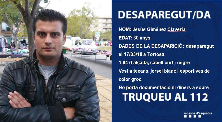 Els Mossos demanen ajuda per trobar un home desaparegut a Tortosa