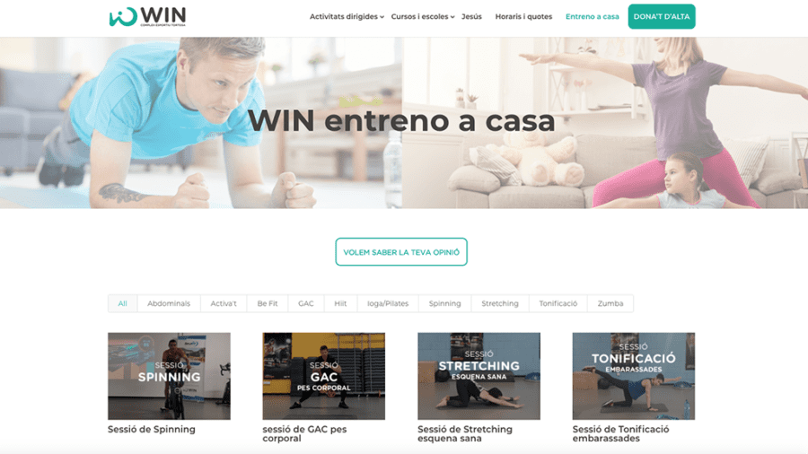 Entreno A Casa, la nova plataforma digital de WIN Complex Esportiu Tortosa per fer exercici des de casa
