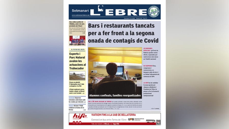 Les restriccions a tot el país i els alumnes confinats a Tortosa, a la portada de l’edició en paper del Setmanari L’EBRE