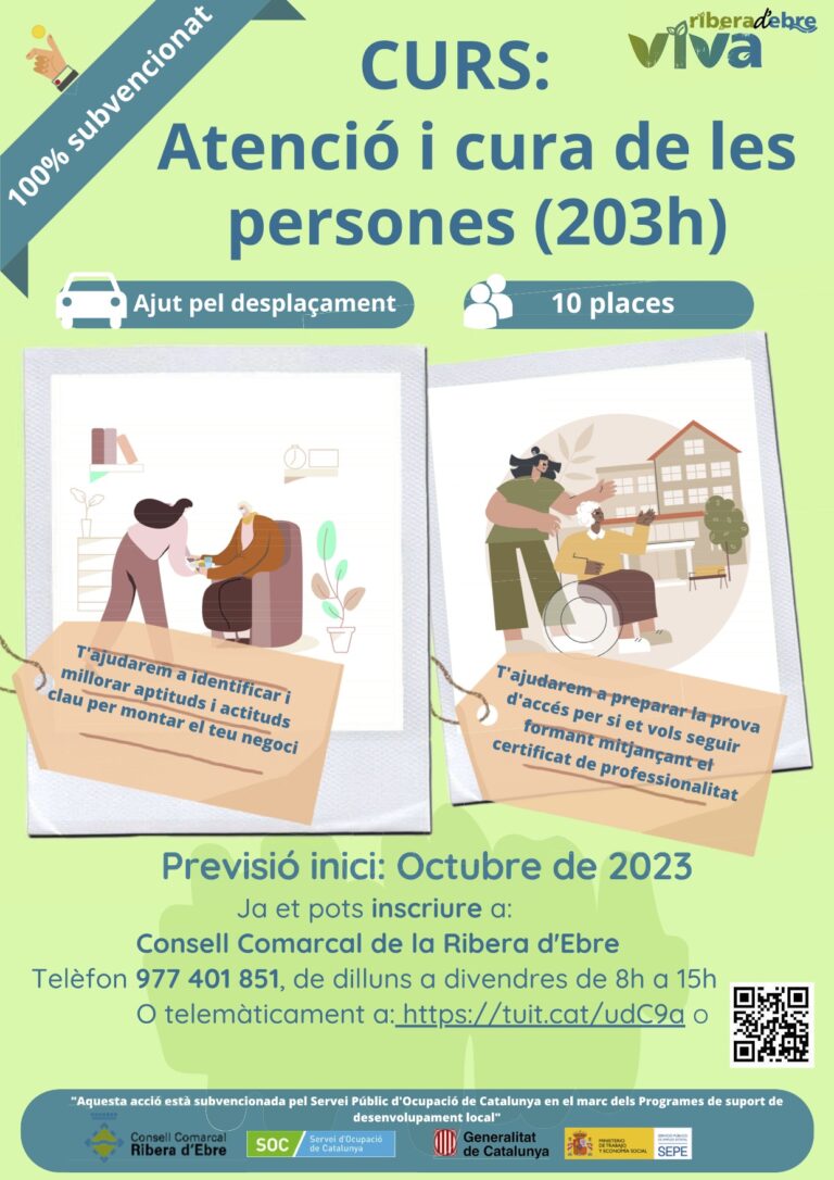 Nova formació per atendre la demanda creixent de professionals d’atenció i cura a la Ribera d’Ebre