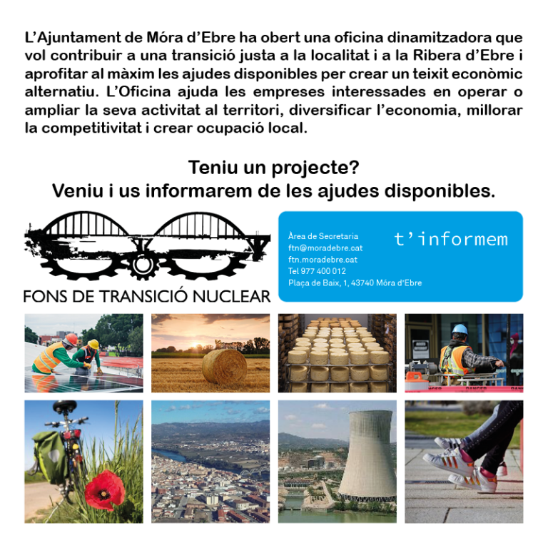 Móra d’Ebre tira pel dret i obre una oficina municipal per orientar les empreses que vulguin aprofitar-se dels fons nuclears