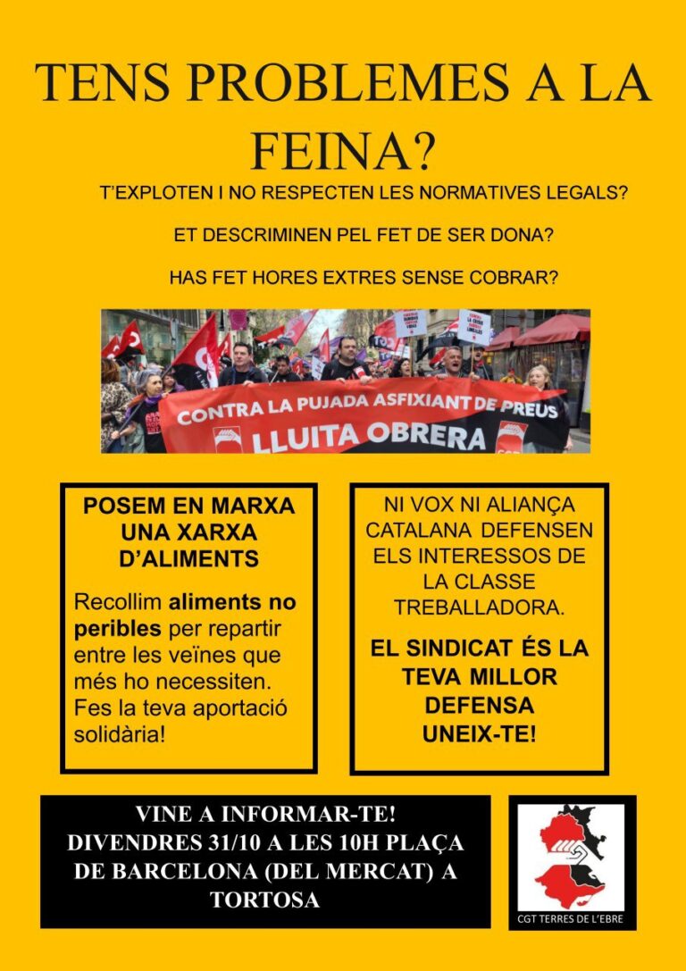 La CGT ebrenca ‘allibera’ la zona zero de Vox a Tortosa
