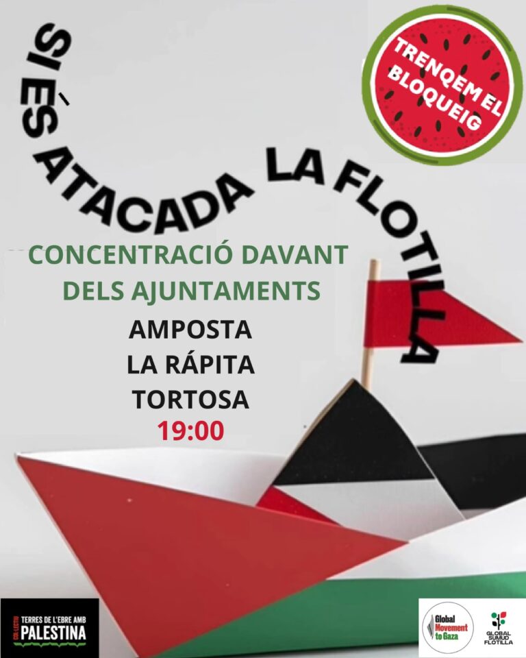 Convoquen concentracions a Tortosa, la Ràpita i Amposta després que la Flotilla amb destí Gaza hagi estat intervinguda per l’exèrcit israelià