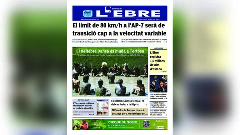 La velocitat variable a l’AP-7 i el Vèrtebra Tortosa, a la portada en paper del Setmanari l’Ebre