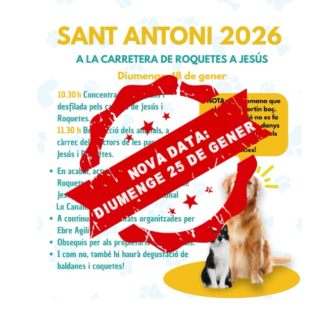Roquetes i Jesús ajornen Sant Antoni per al 25 de gener a causa de la previsió de mal temps
