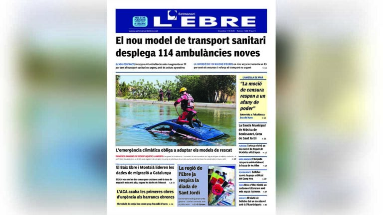 El nou transport sanitari desplegat a la regió i les jornades de rescat aquàtic, a la portada de l’edició en paper del Setmanari l’Ebre