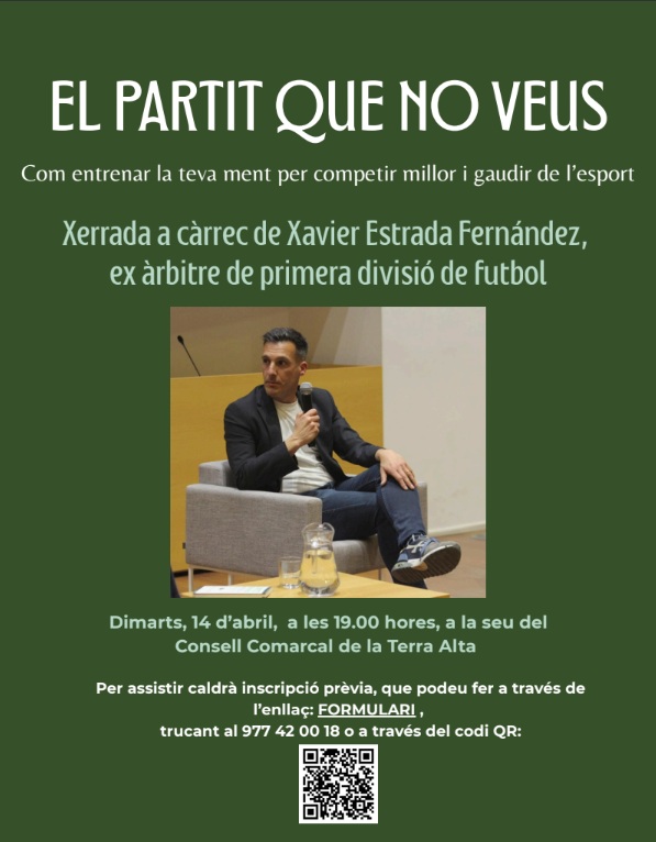 Xerrada de l’exàrbitre Xavier Estrada per desvetllar ‘El partit que no veus’ al Consell Comarcal de la Terra Alta