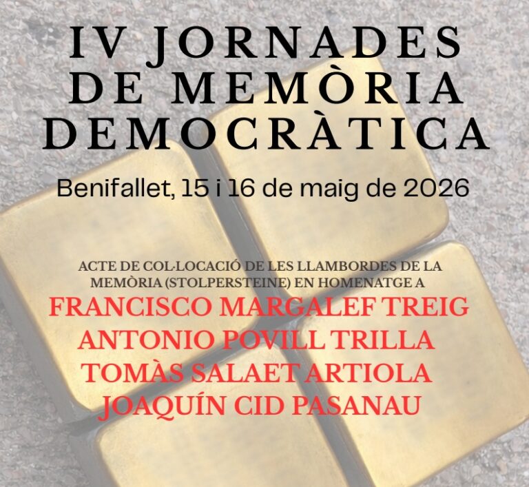 Benifallet col·locarà les llambordes de la memòria de Francisco Margalef, Antonio Povill, Tomàs Salaet i Joaquín Cid el pròxim 16 de maig