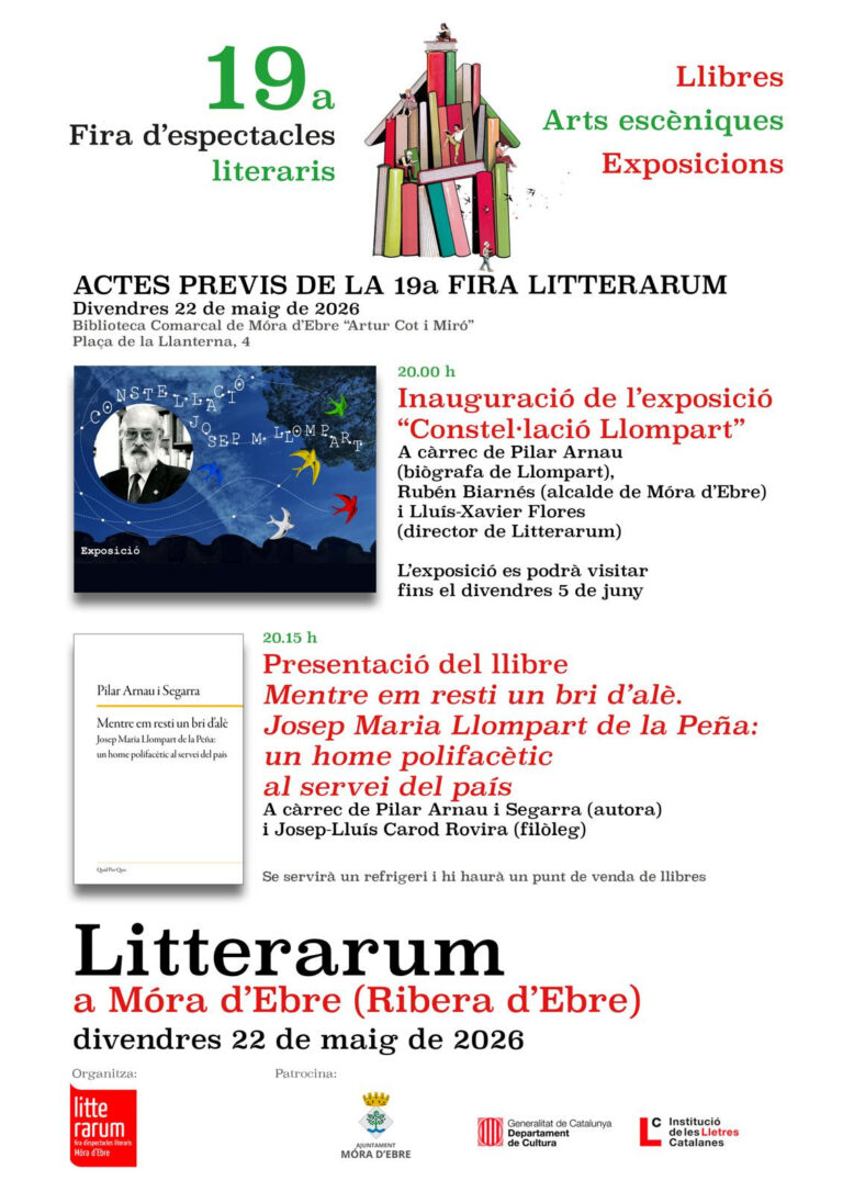 Litterarum programa a Móra d’Ebre i Tortosa la presentació del llibre sobre Josep Maria Llompart de la Peña