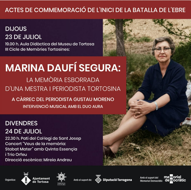 Tortosa reconeix la mestra, política feminista i periodista Marina Daufí Segura, dins del cicle Memòries Tortosines